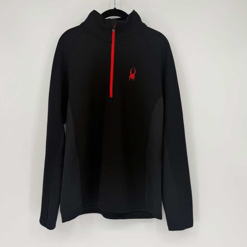 Spyder Core Sweater Mens Large Black Red 1/4 Zip Fleece Lined Pullover Jacket